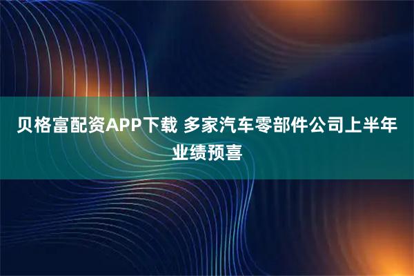 贝格富配资APP下载 多家汽车零部件公司上半年业绩预喜